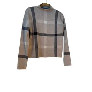 Tahari Gray Plaid Cropped Sweater Large
